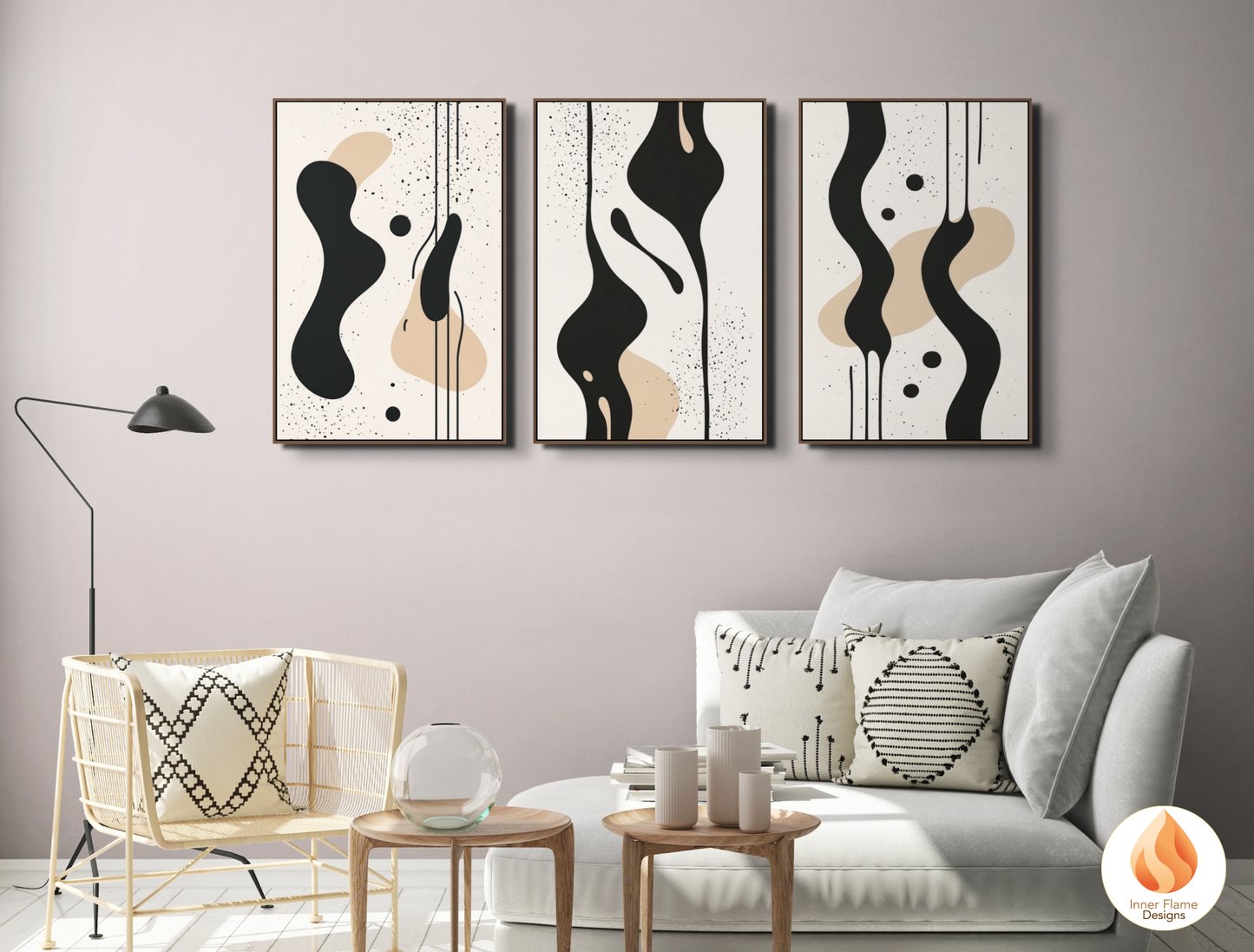 Fluid Minimalist Art for Modern Home Design | Triptych Artwork