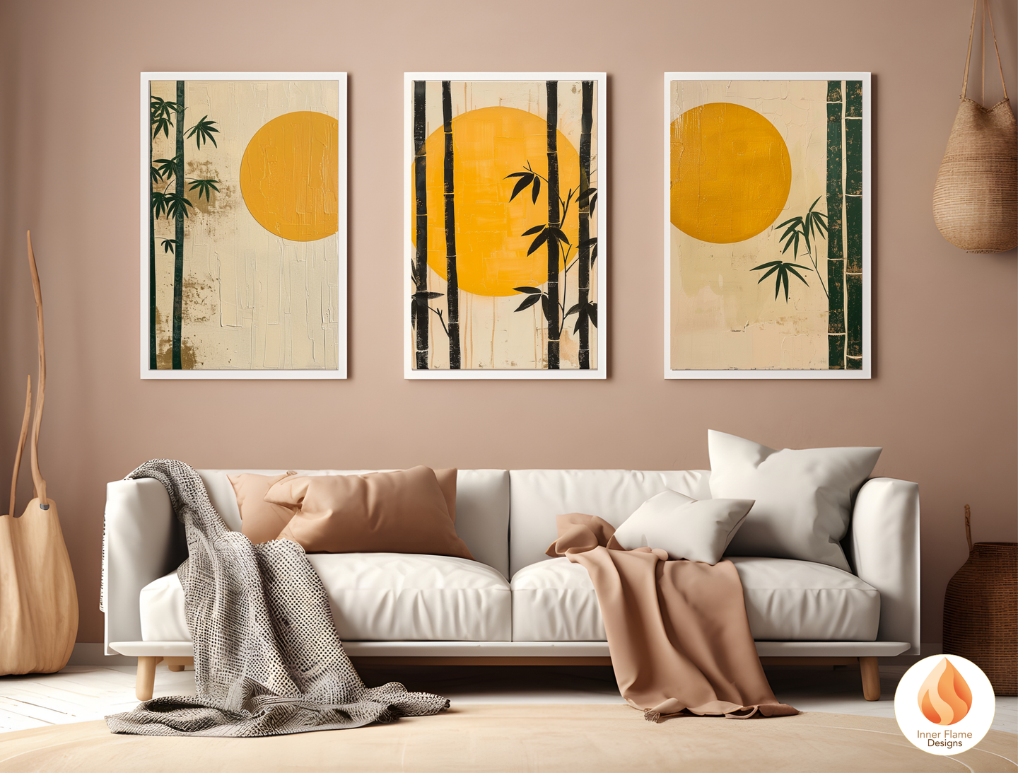 Tranquil Japandi Art for Modern Home Design | Triptych Artwork (Series 2)