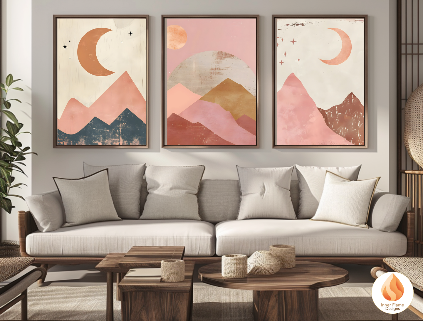 Soothing Boho Wall Art Décor for Modern Home Design | Triptych Artwork (Series 3)