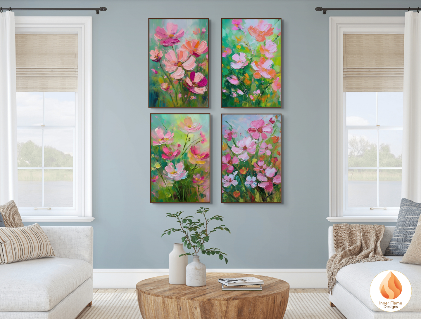 Captivating Flower Artwork for Modern Home Design | Four Piece Artwork