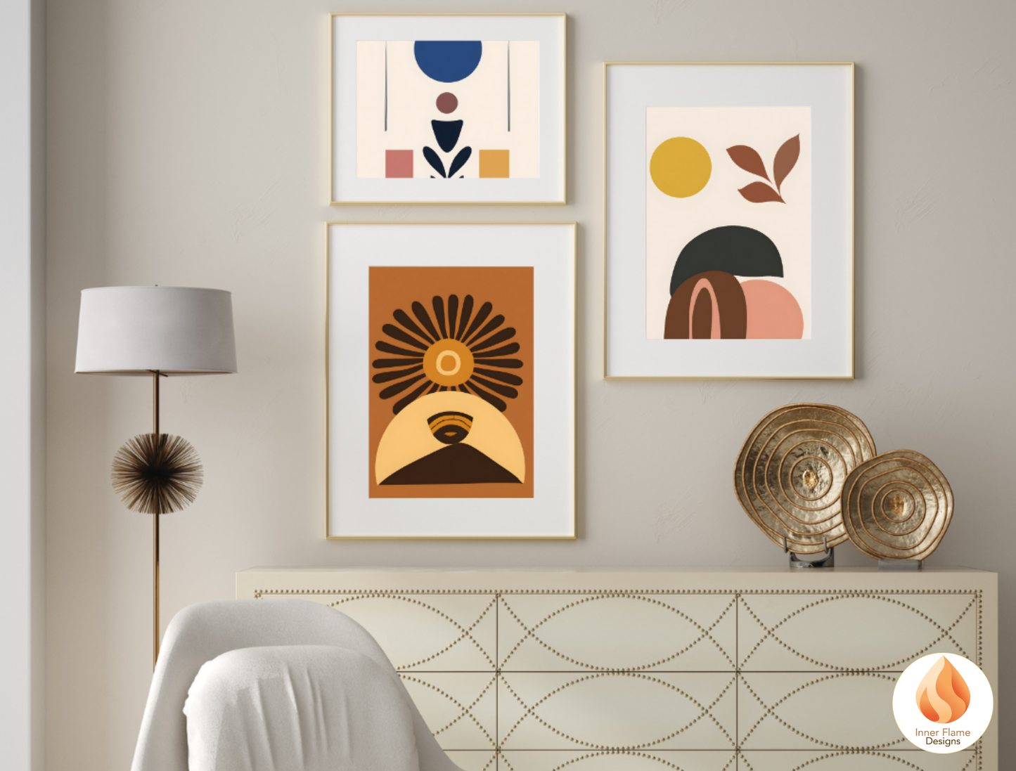 Eclectic Boho Wall Art Décor for Modern Home Design | Triptych Artwork (Series 1)