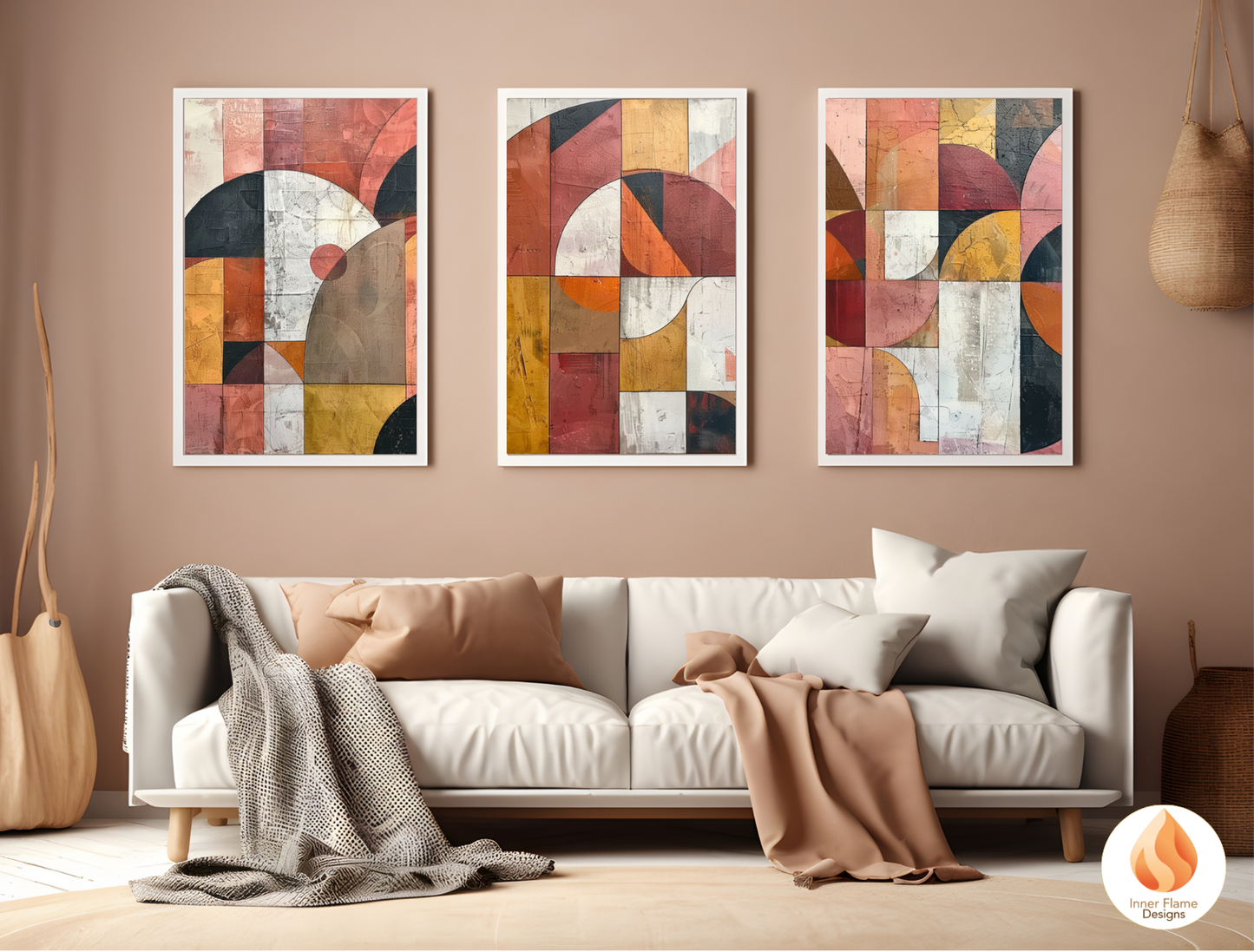 Bold Geometric Artwork for Modern Home Design | Triptych Artwork