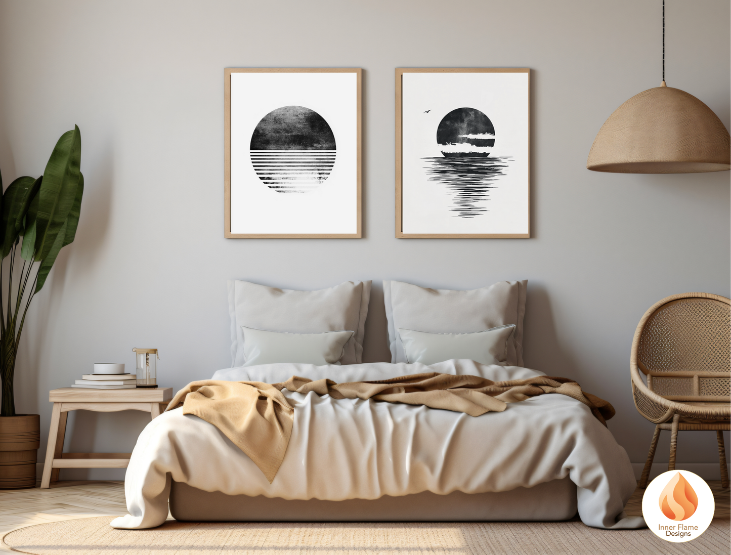 Monochromatic Japandi Art for Modern Home Design | Diptych Artwork