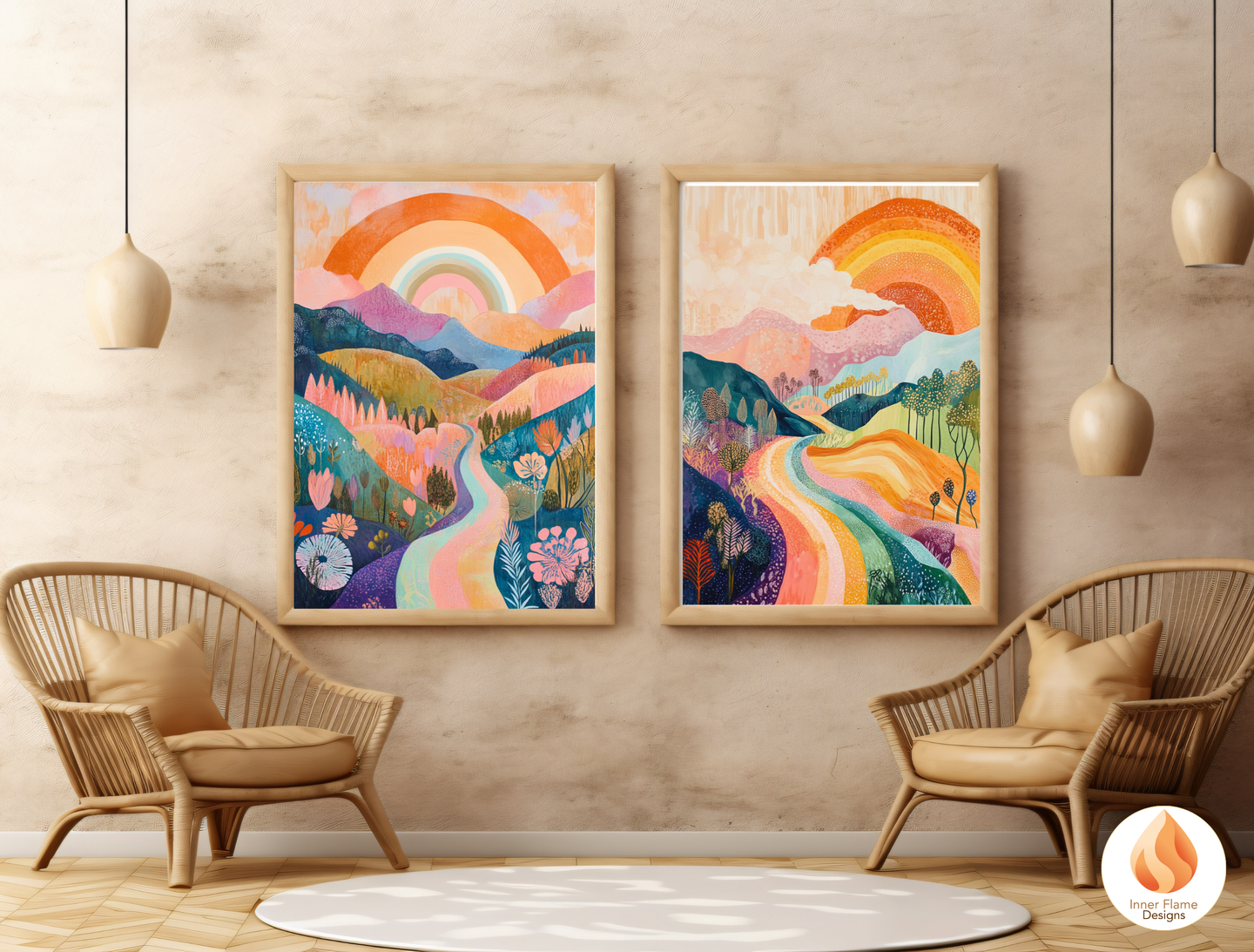 Dramatic Boho Wall Art Décor for Modern Home Design | Triptych Artwork (Series 2)