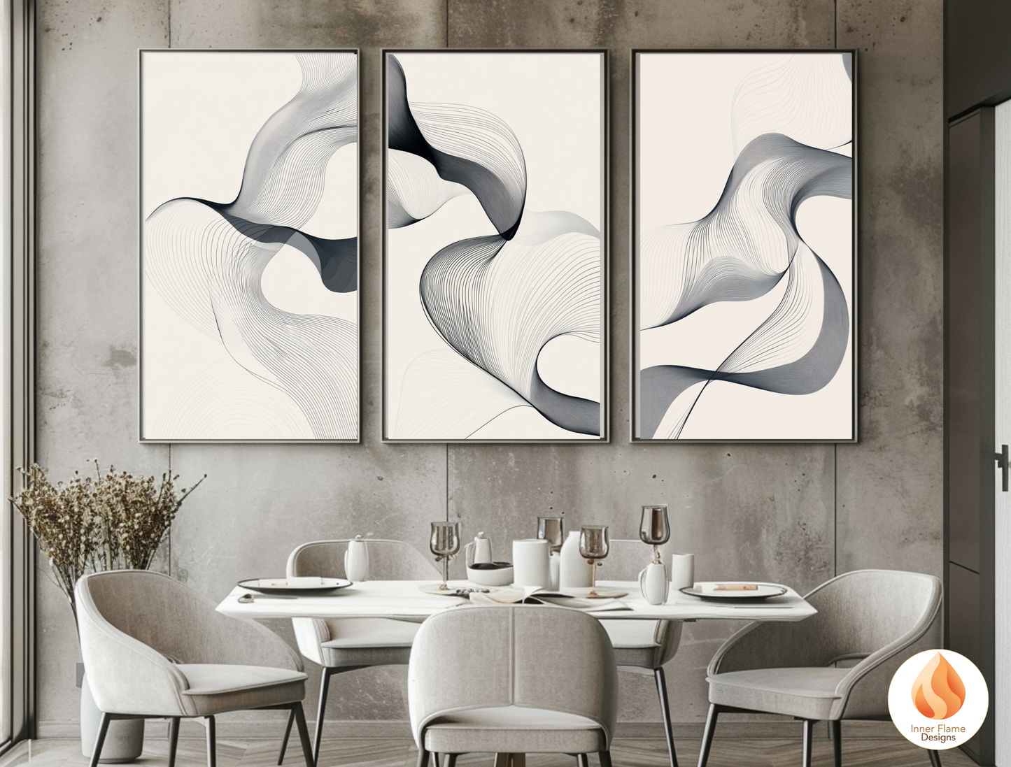Flowing Line Art for Modern Home Design | Triptych Artwork