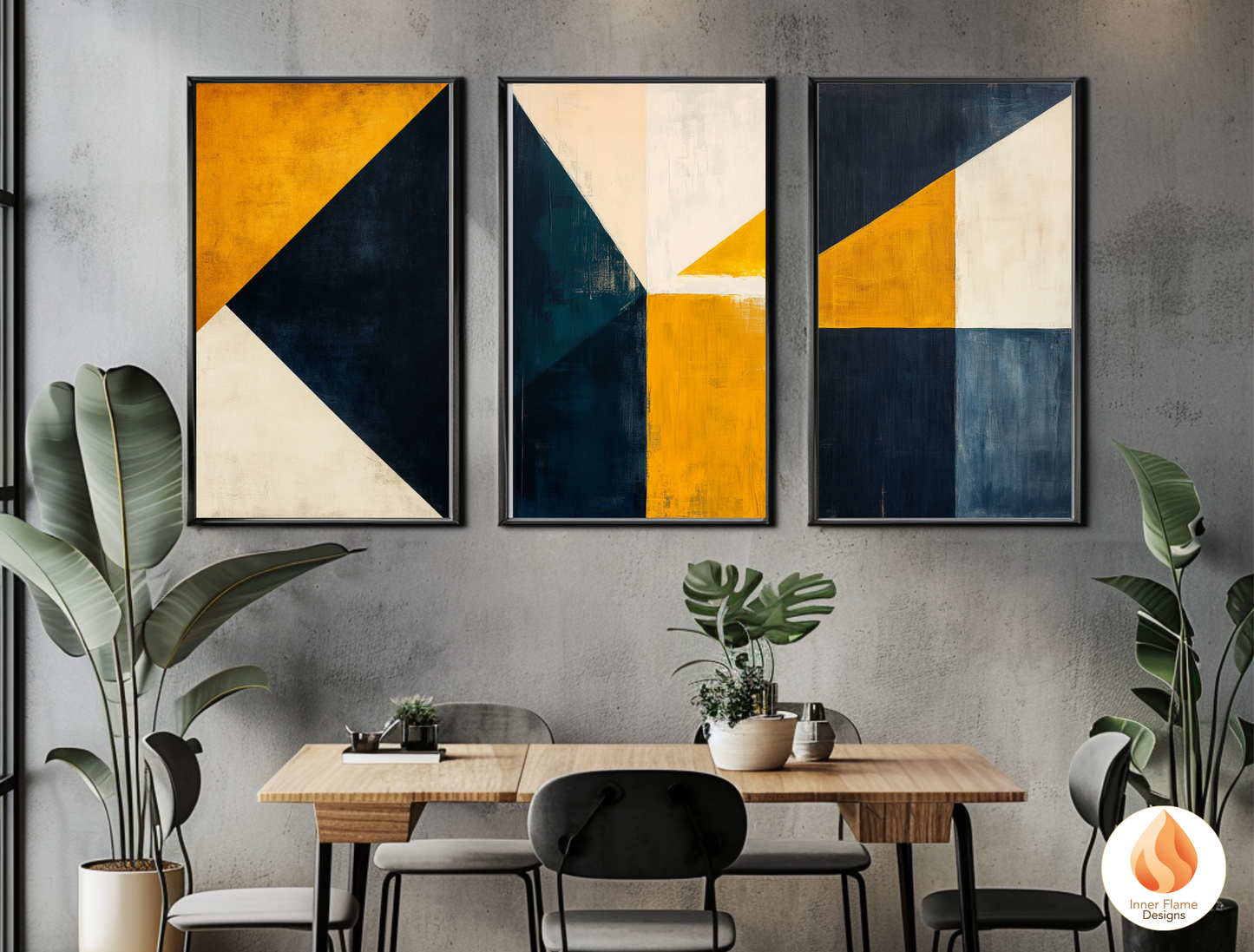 Edgy Geometric Artwork for Modern Home Design | Triptych Artwork