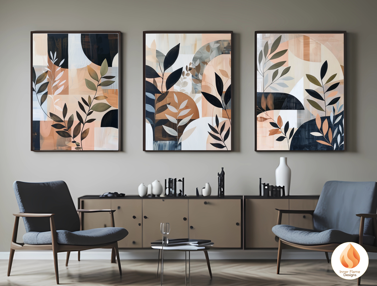 Modern Boho Wall Art Décor for Modern Home Design | Triptych Artwork (Series 1)