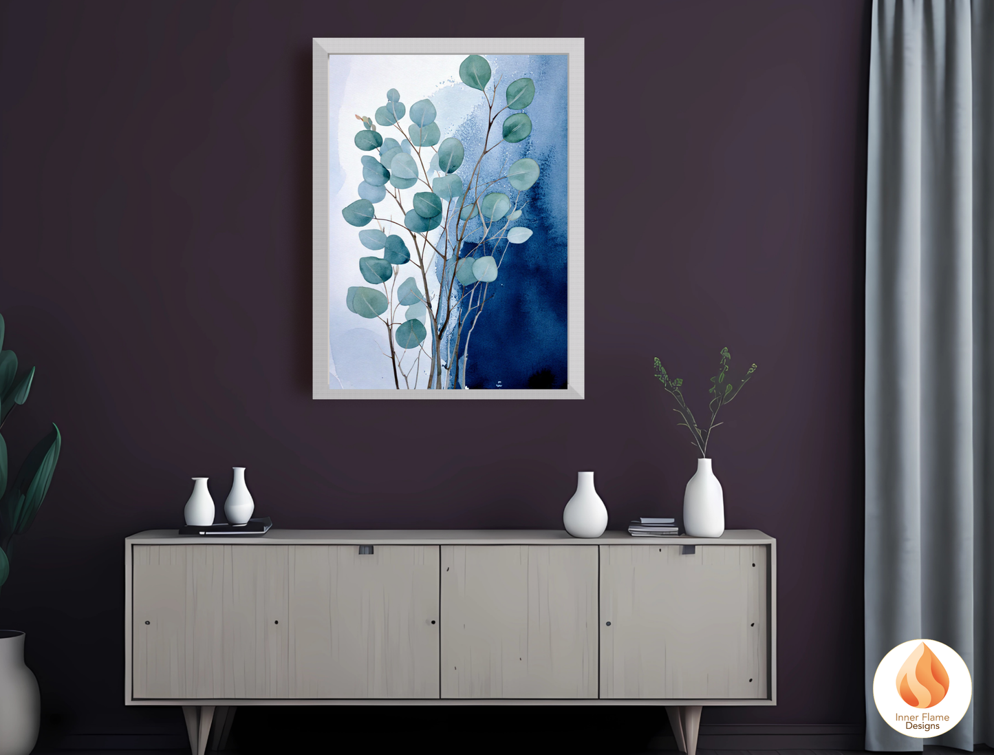 Cerulean Botanical Art for Modern Home Design | Triptych Artwork