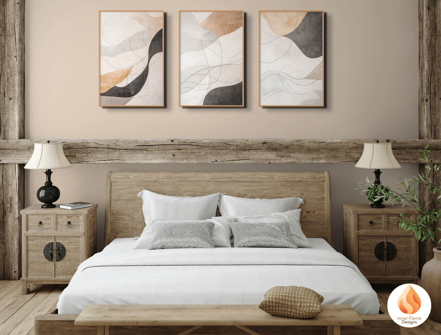 Neutral Line Art for Modern Home Design | Triptych Artwork