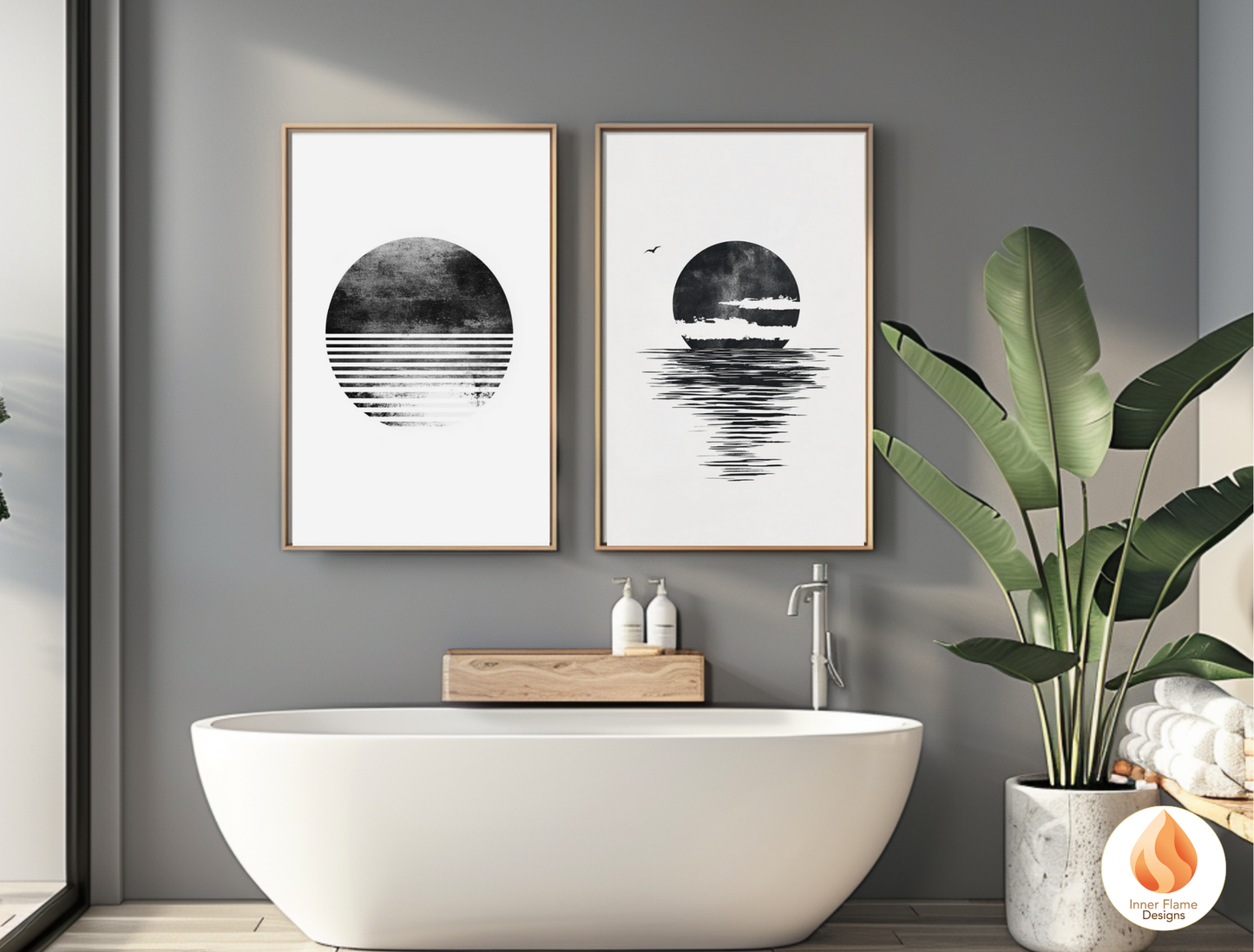 Monochromatic Japandi Art for Modern Home Design | Diptych Artwork