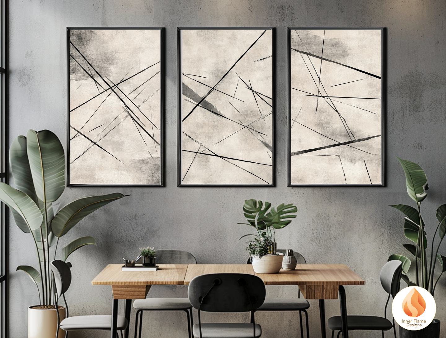 Linear Line Art for Modern Home Design | Triptych Artwork