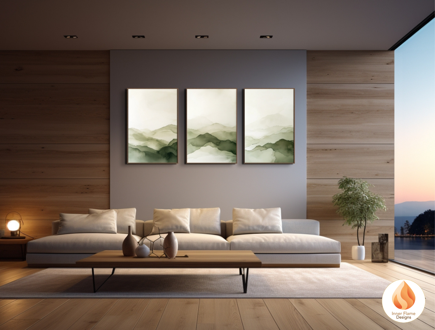 Reflective Japandi Art for Modern Home Design | Triptych Artwork