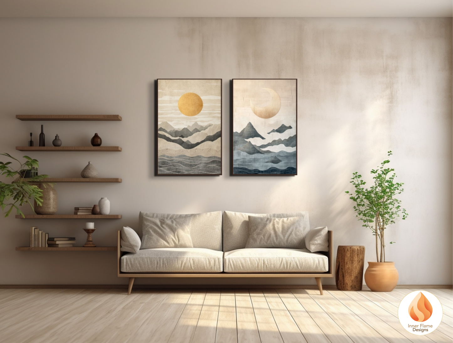 Poetic Japandi Art for Modern Home Design | Diptych Artwork