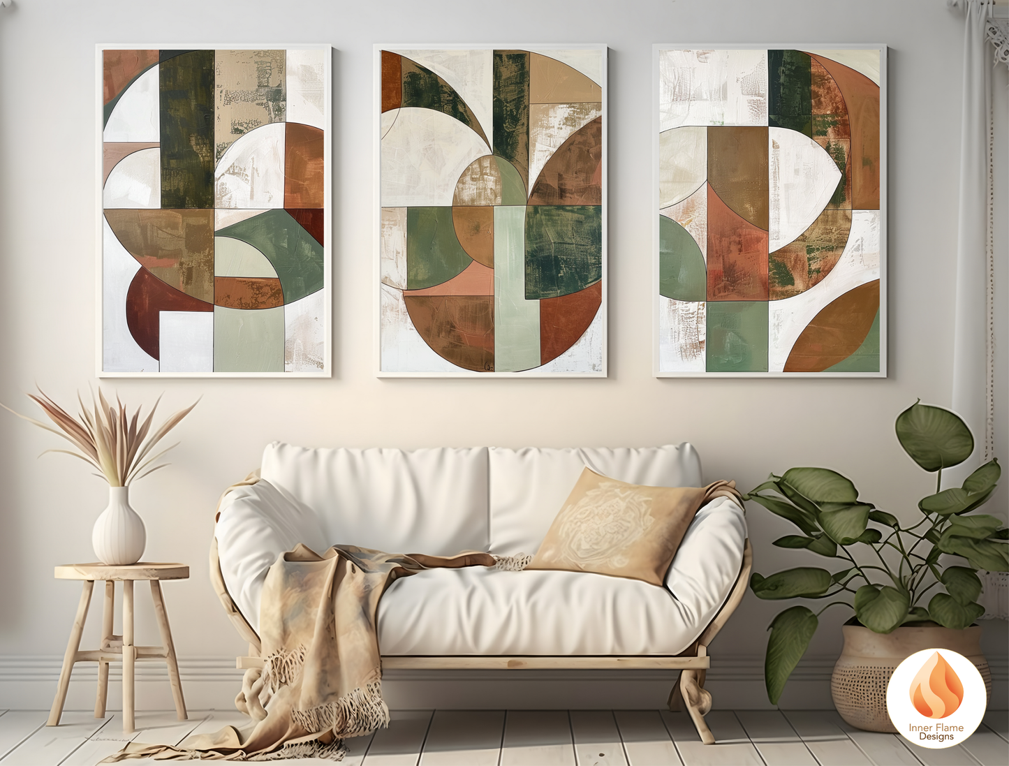 Organic Geometric Artwork for Modern Home Design | Triptych Artwork