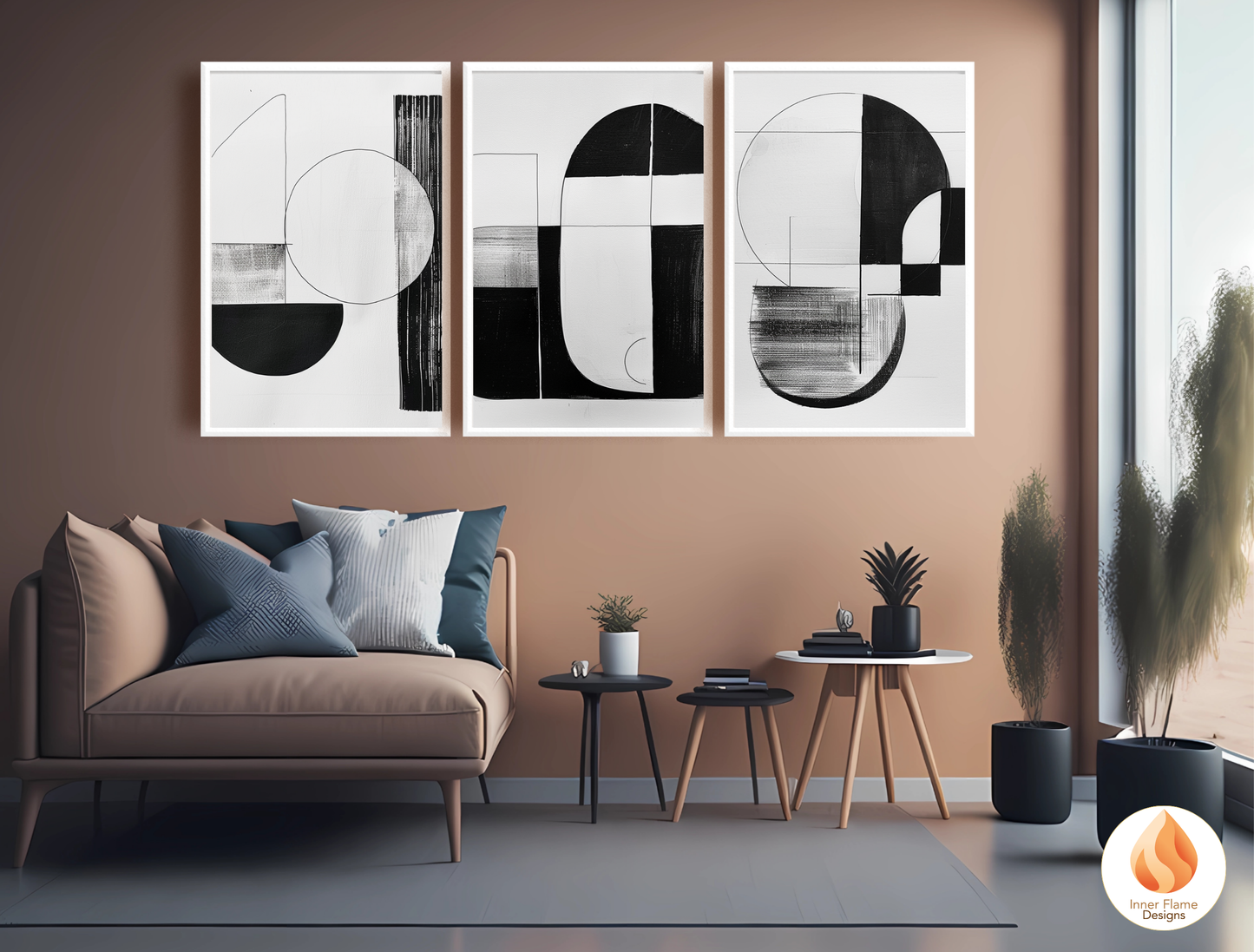 Monochromatic Line Art for Modern Home Design | Triptych Artwork (Series 2)