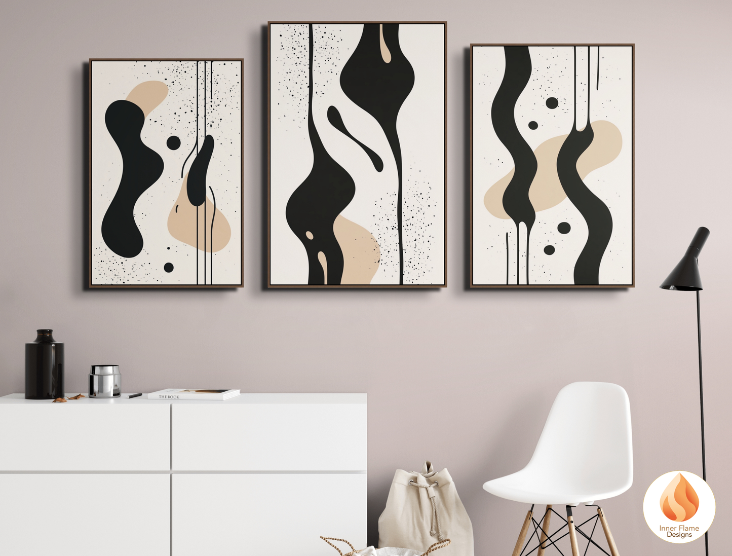 Fluid Minimalist Art for Modern Home Design | Triptych Artwork
