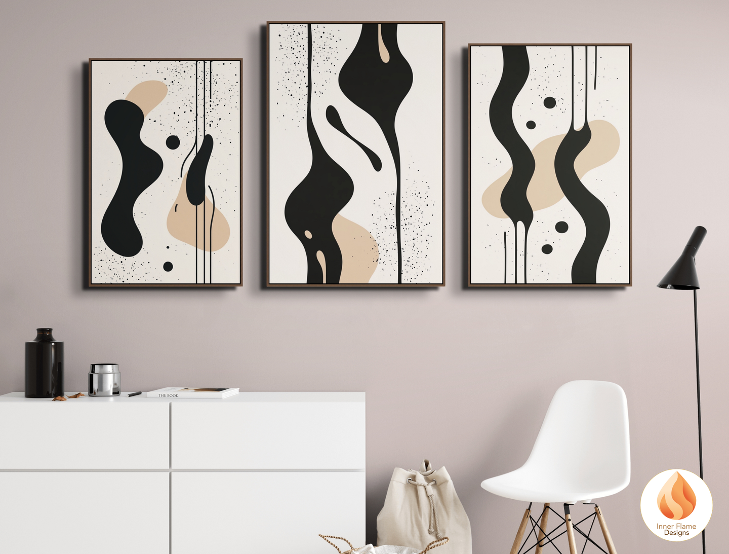 Fluid Minimalist Art for Modern Home Design | Triptych Artwork