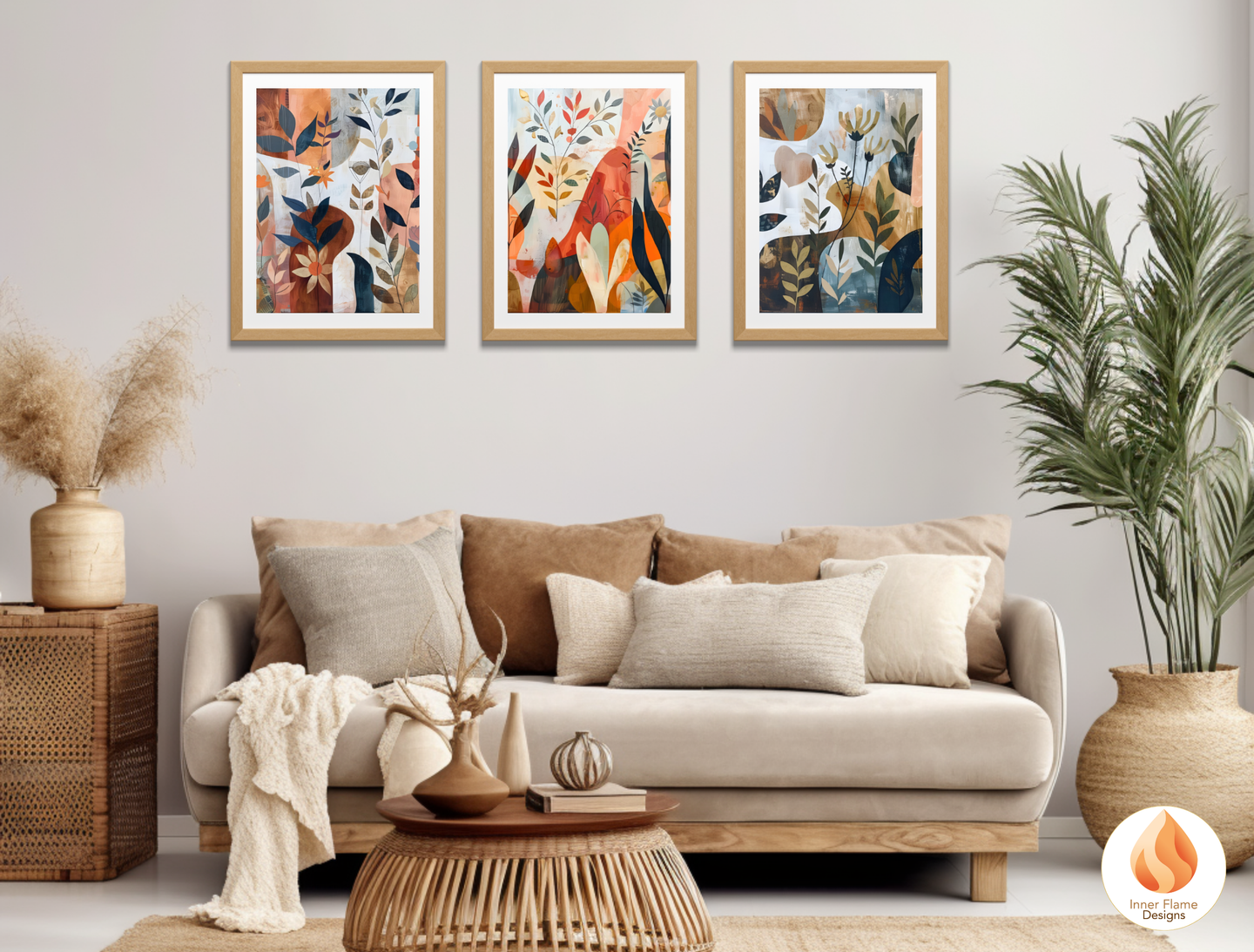 Modern Boho Wall Art Décor for Modern Home Design | Triptych Artwork (Series 3)