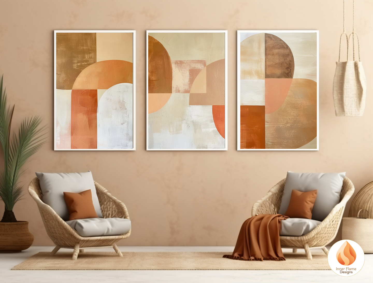 Terracotta Geometric Artwork for Modern Home Design | Triptych Artwork