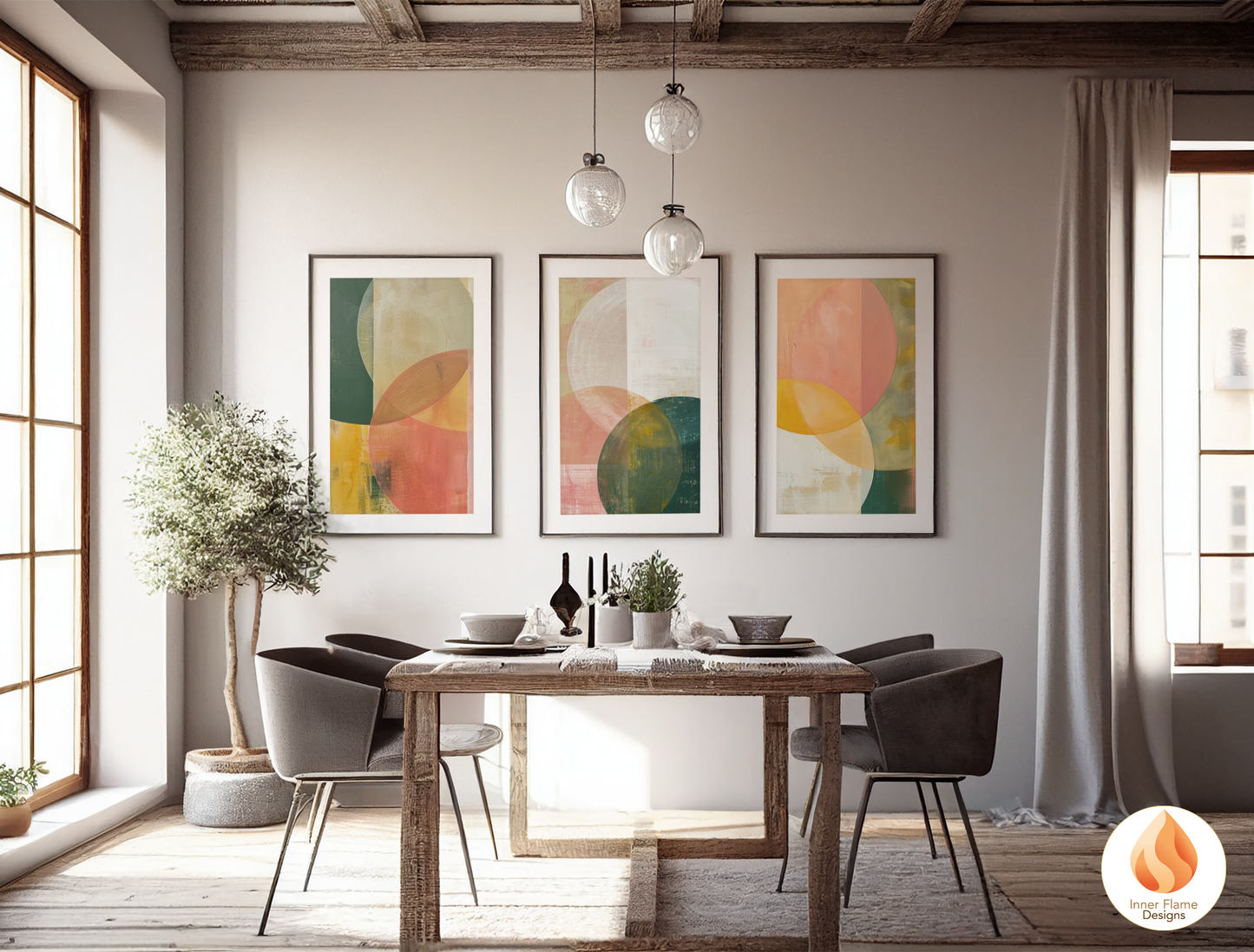 Elegant Geometric Artwork for Modern Home Design | Triptych Artwork