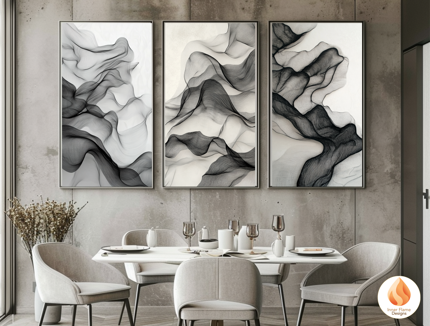 Intricate Line Art for Modern Home Design | Triptych Artwork