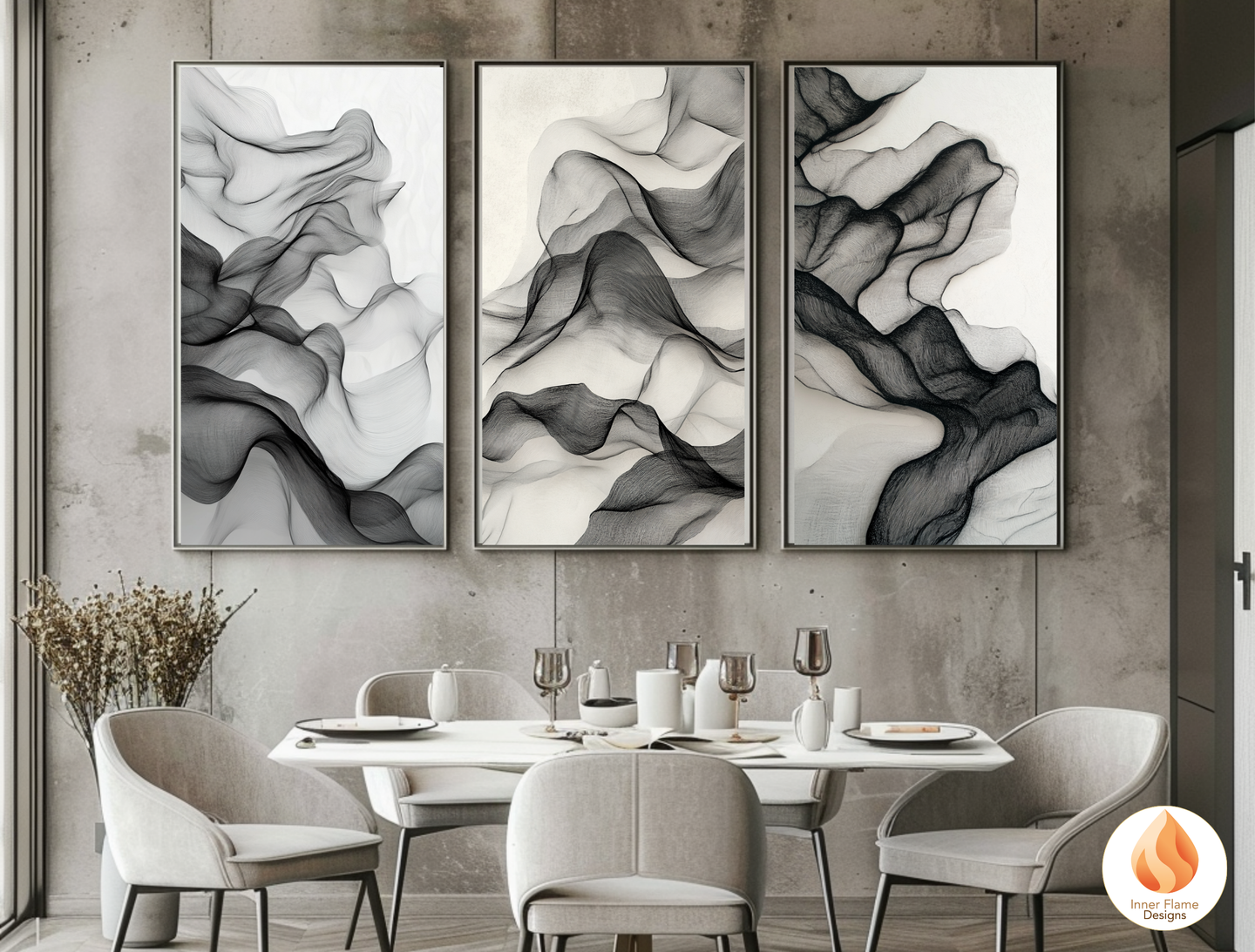 Intricate Line Art for Modern Home Design | Triptych Artwork