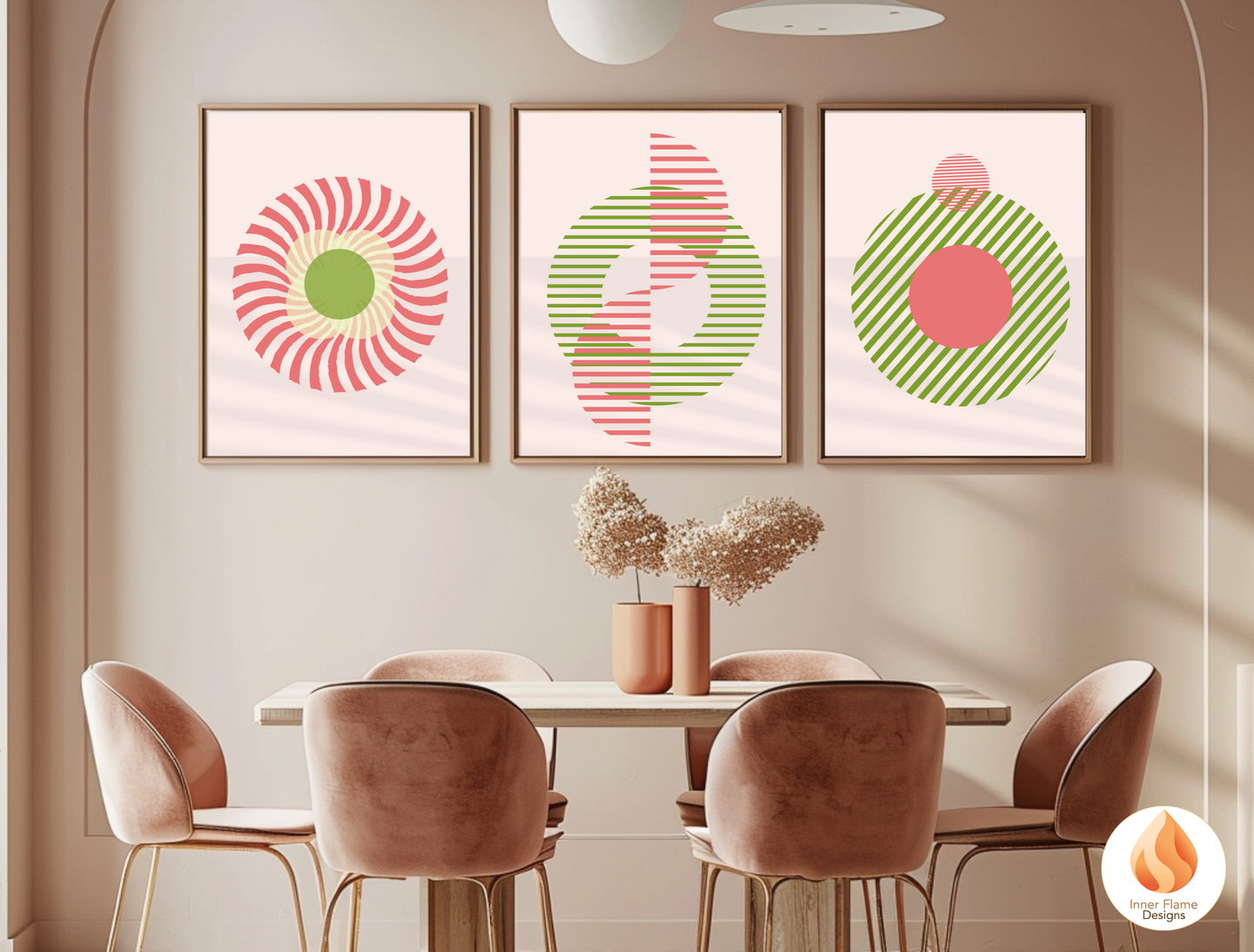 Playful Geometric Artwork for Modern Home Design | Triptych Artwork