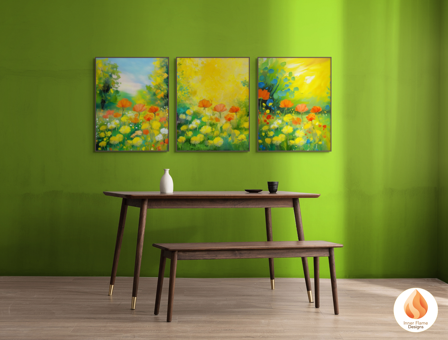 Cheerful Flower Artwork for Modern Home Design | Triptych Artwork