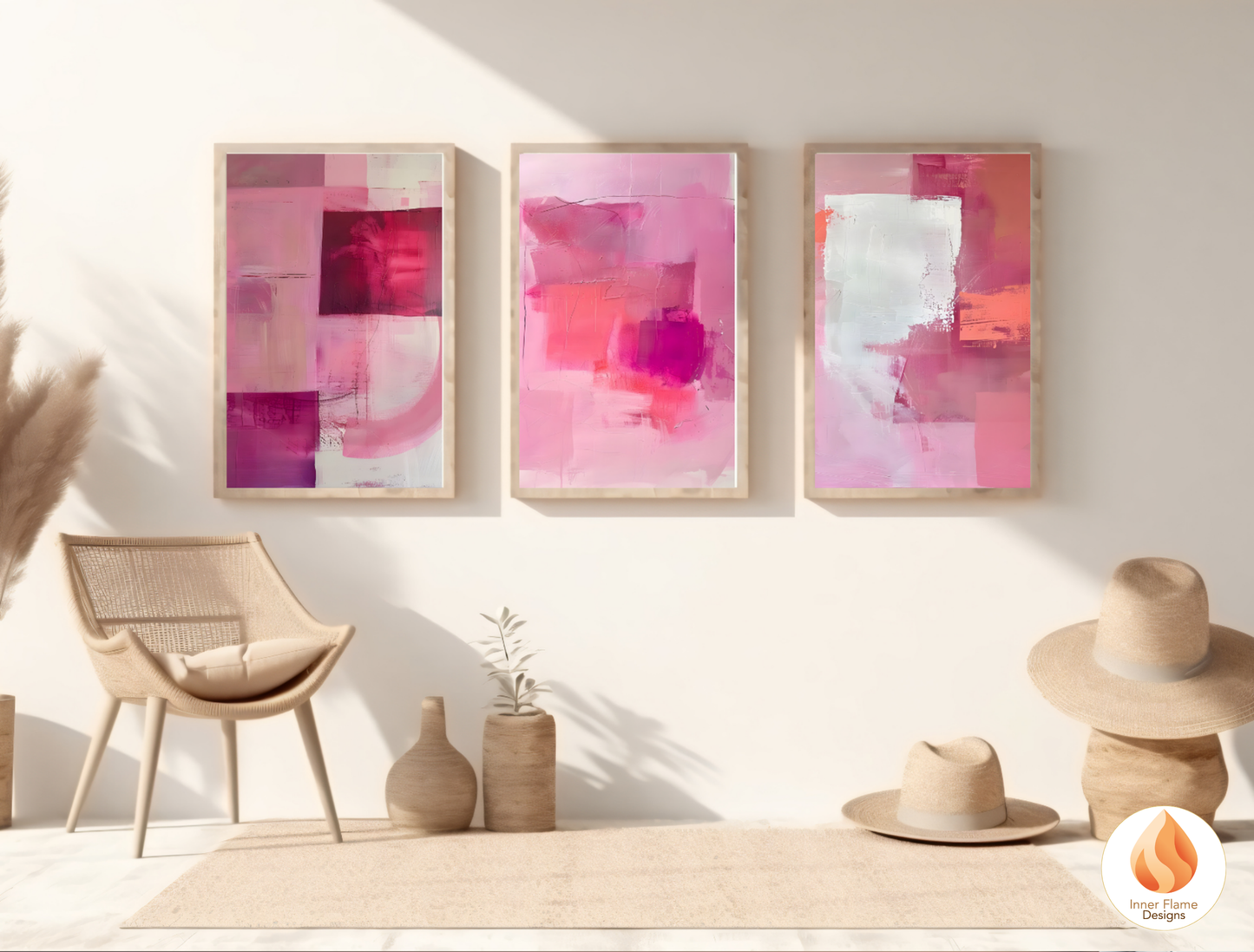 Playful Minimalist Art for Modern Home Design | Triptych Artwork