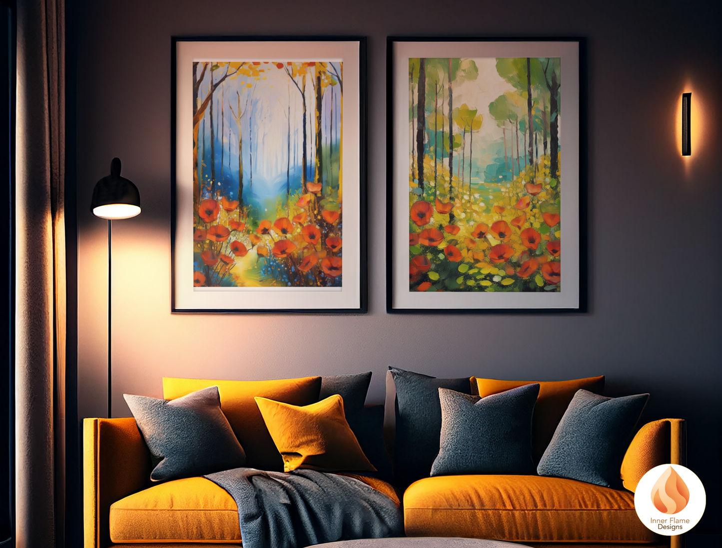 Whimsical Flower Artwork for Modern Home Design | Triptych Artwork