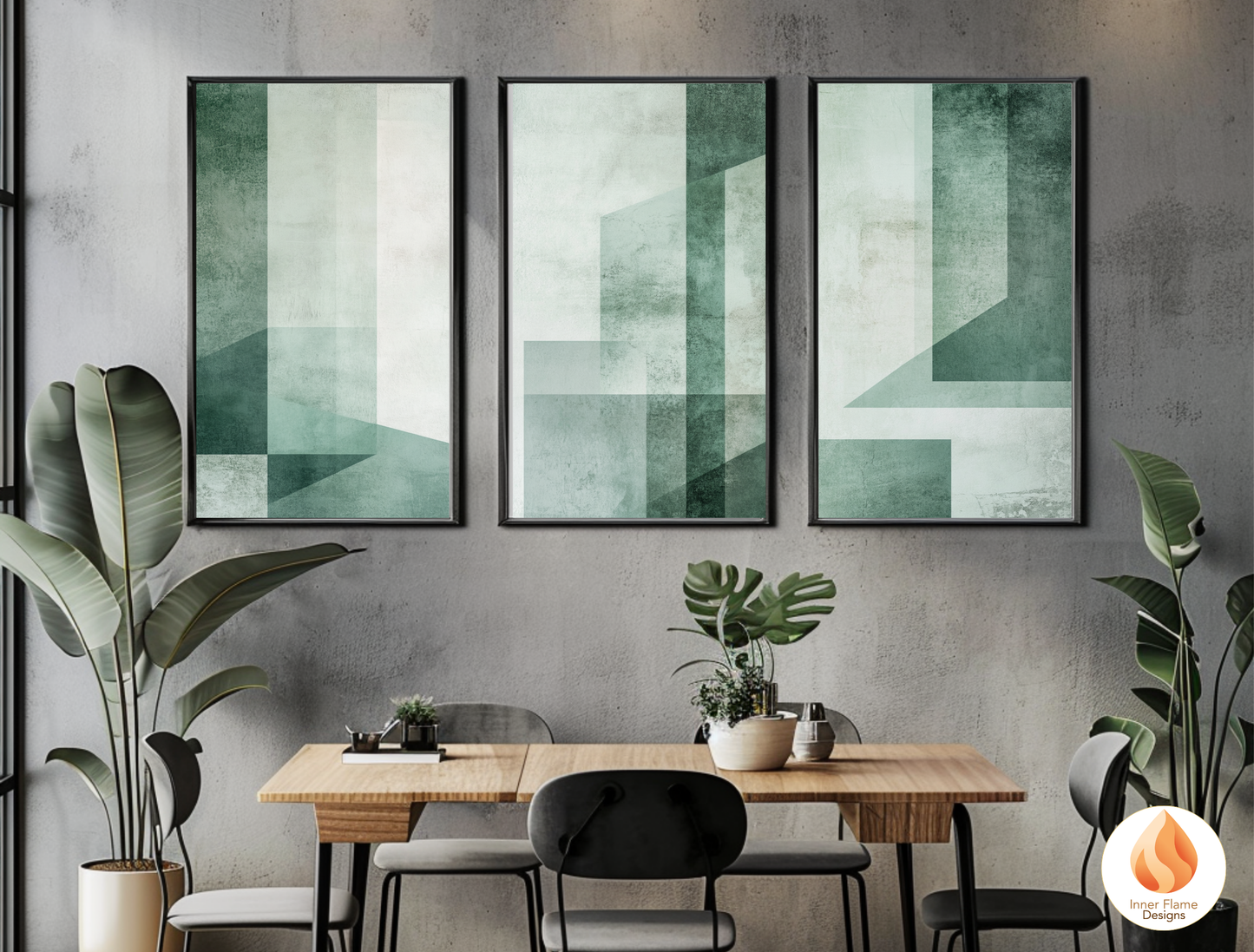 Simple Geometric Artwork for Modern Home Design | Triptych Artwork
