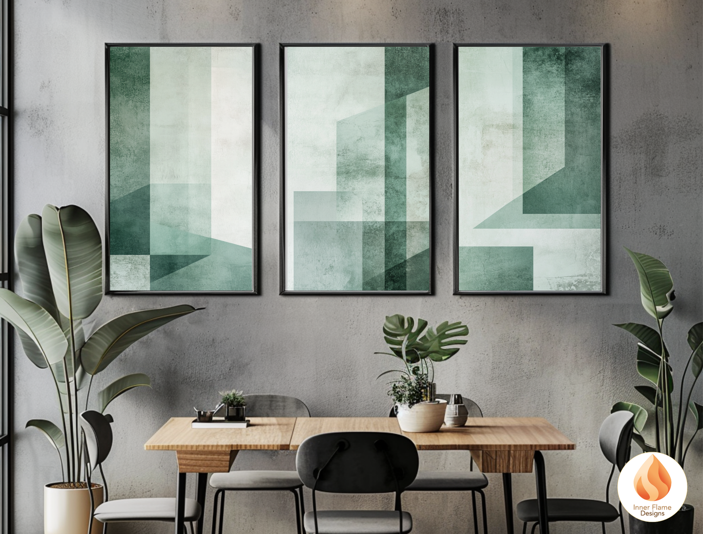 Simple Geometric Artwork for Modern Home Design | Triptych Artwork