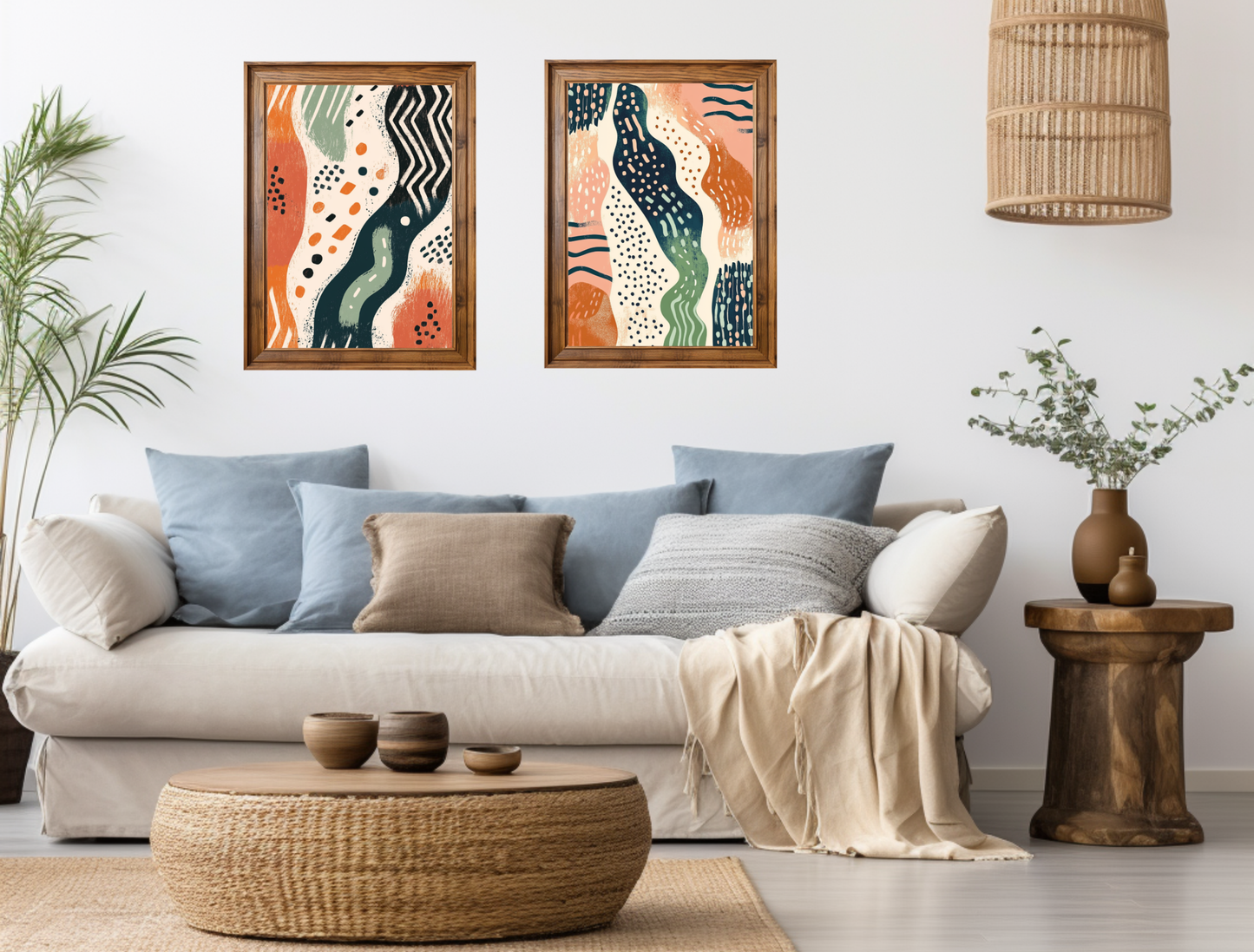 Primitive Boho Wall Art Décor for Modern Home Design | Triptych Artwork