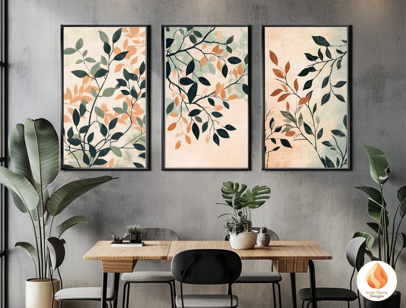 Elegant Botanical Art for Modern Home Design | Triptych Artwork