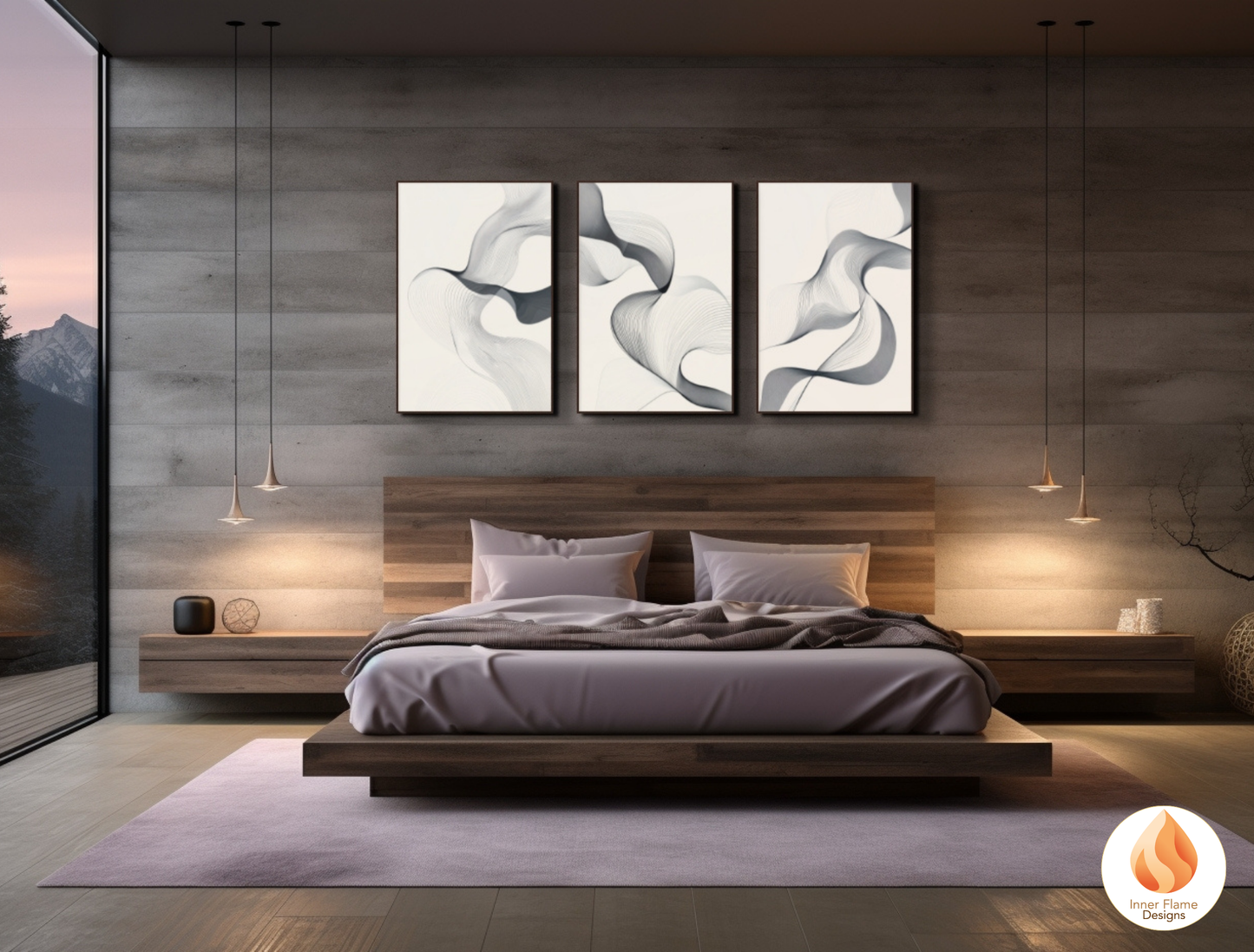 Flowing Line Art for Modern Home Design | Triptych Artwork