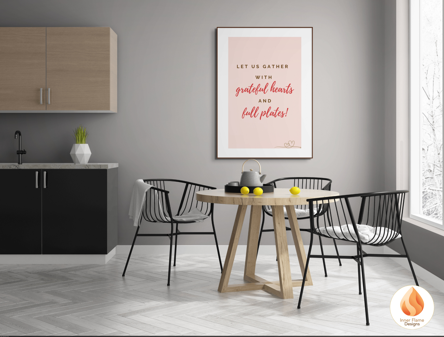 Motivational Poster with Quote on Family and Togetherness 5 - "Let Us Gather With Grateful Hearts And Full Plates!"