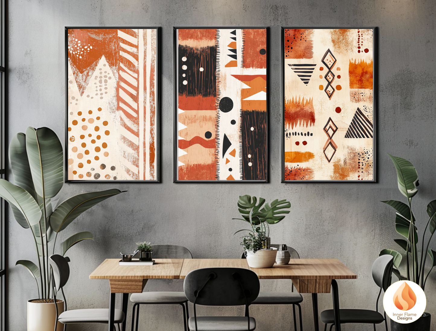 Tribal Boho Wall Art Décor for Modern Home Design | Triptych Artwork