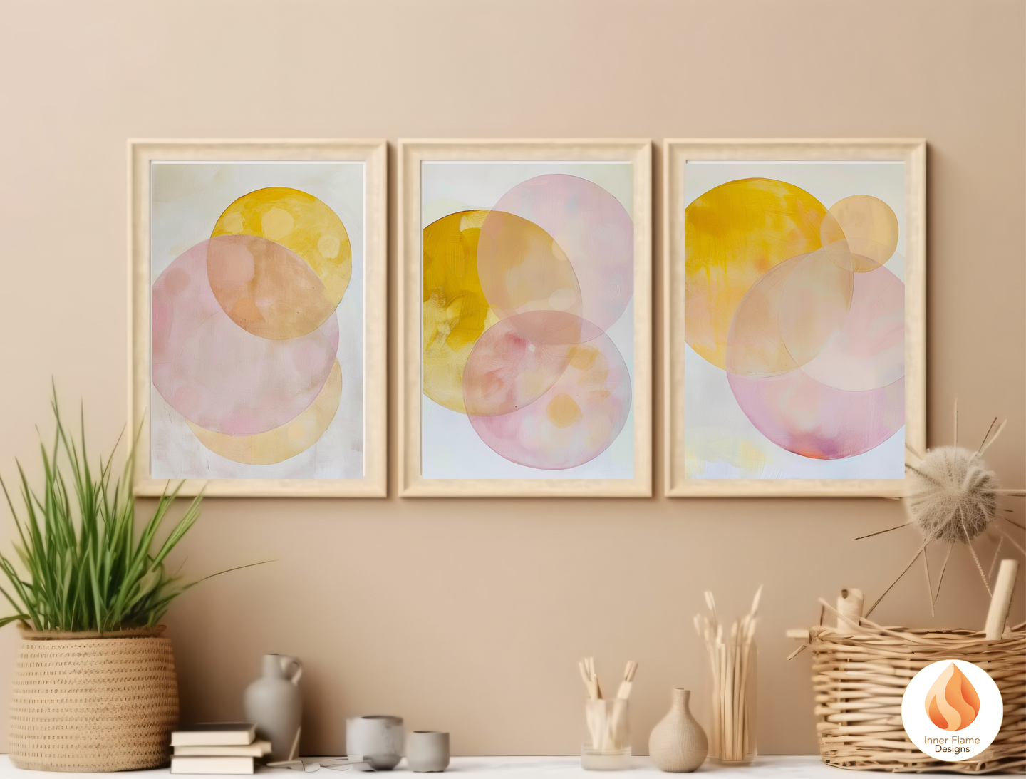 Soft and Sweet Geometric Artwork for Modern Home Design | Triptych Artwork