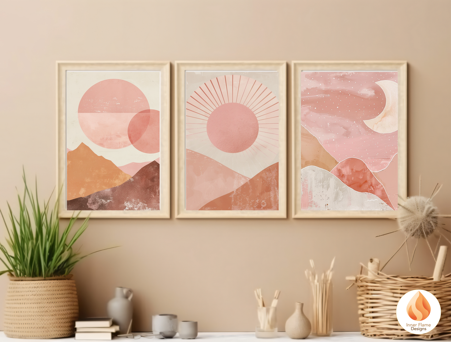 Soothing Boho Wall Art Décor for Modern Home Design | Triptych Artwork (Series 1)