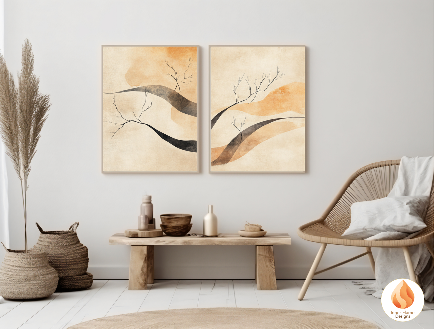 Refined Japandi Art for Modern Home Design | Triptych Artwork