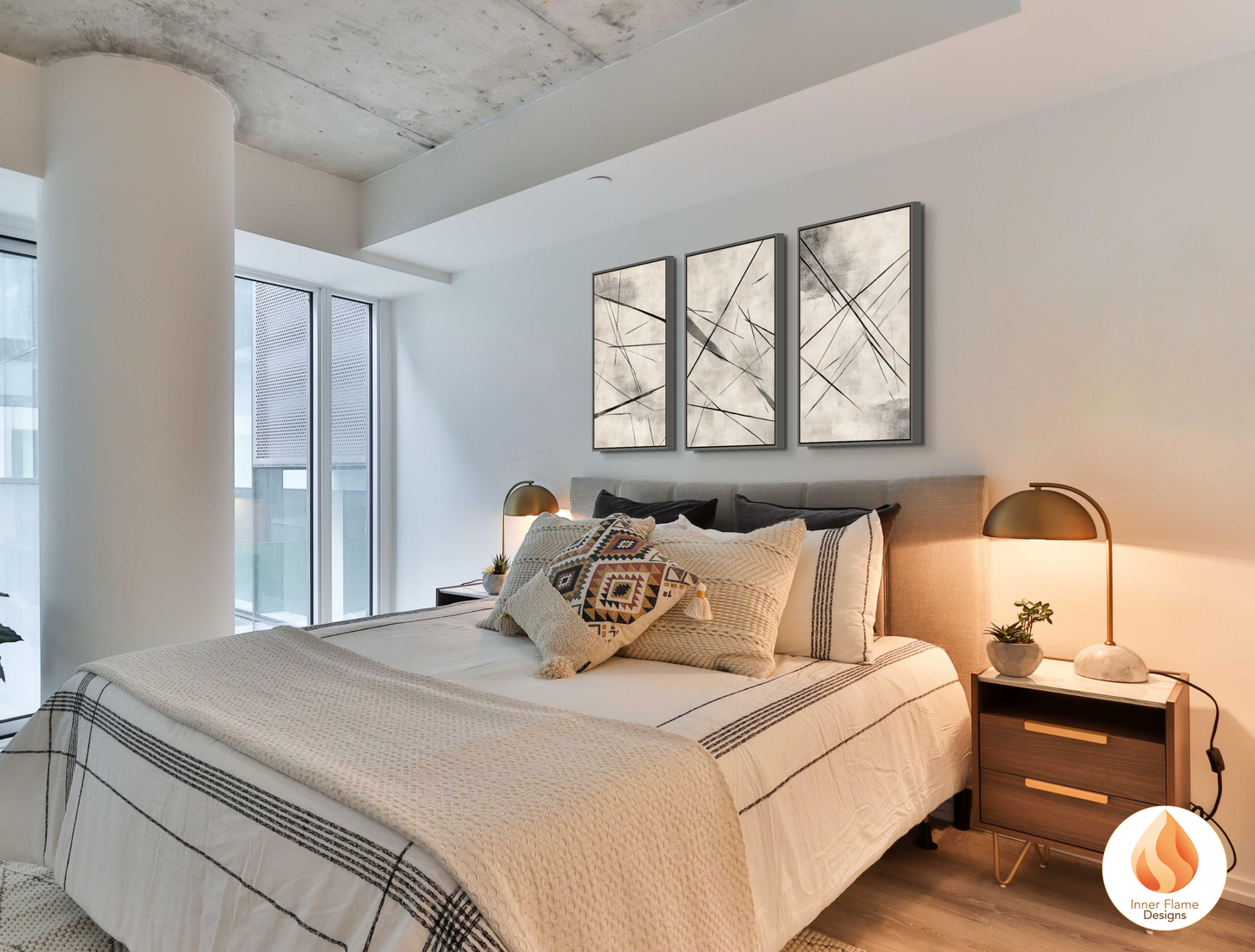 Linear Line Art for Modern Home Design | Triptych Artwork