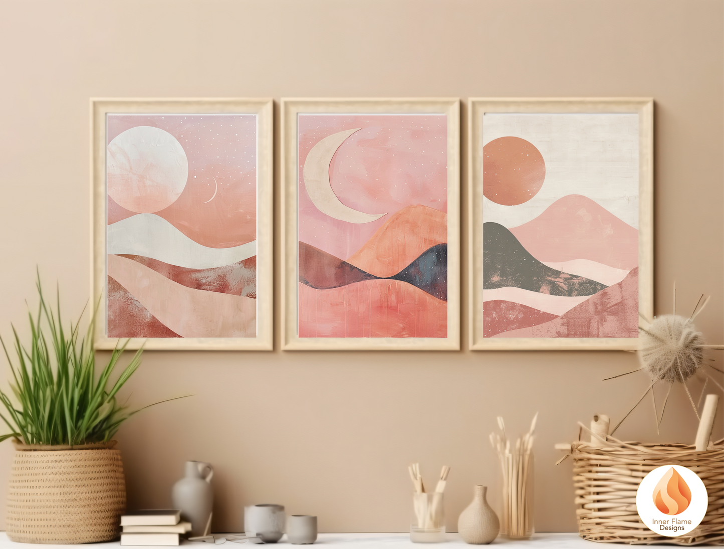 Soothing Boho Wall Art Décor for Modern Home Design | Triptych Artwork (Series 5)