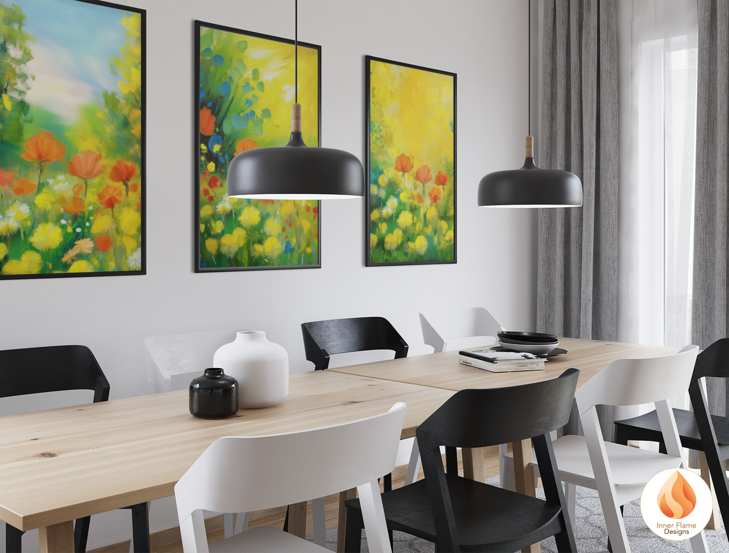 Cheerful Flower Artwork for Modern Home Design | Triptych Artwork