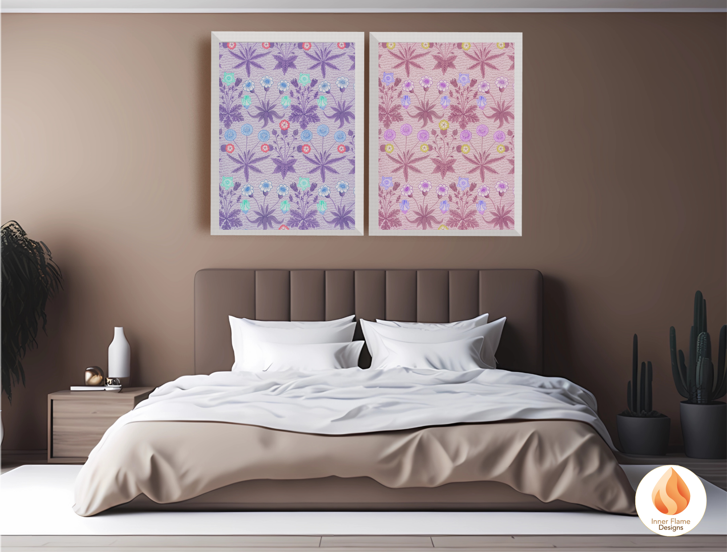 William Morris Inspired Designs - "Daisy" | Abstract Botanical Art for Modern Home Design | Triptych Artwork