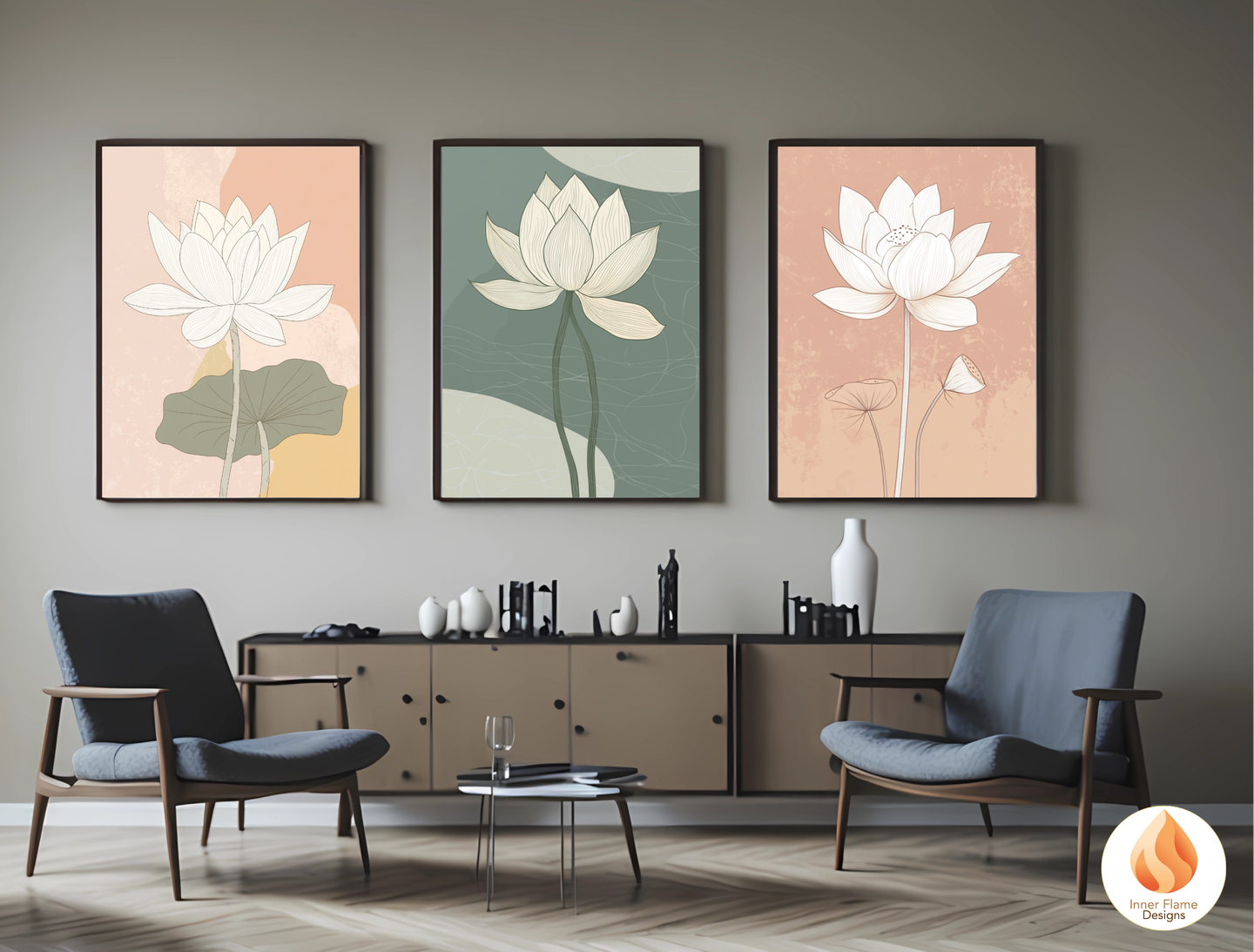 Subtle Japandi Art for Modern Home Design | Triptych Artwork (Series 3)