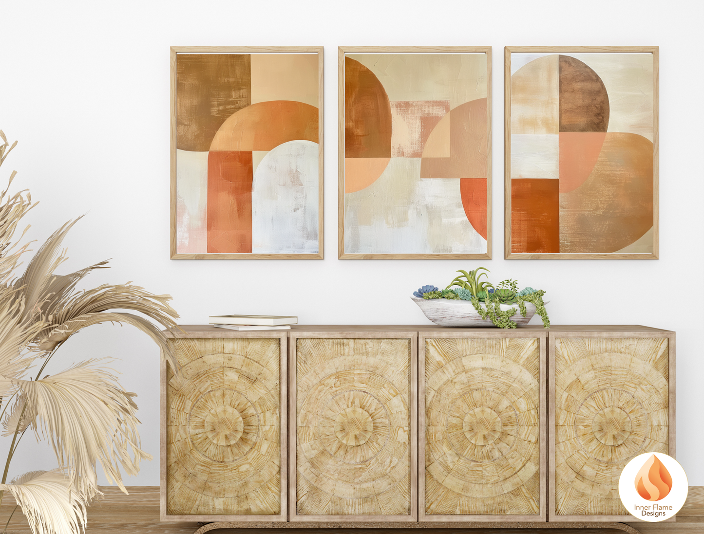 Terracotta Geometric Artwork for Modern Home Design | Triptych Artwork