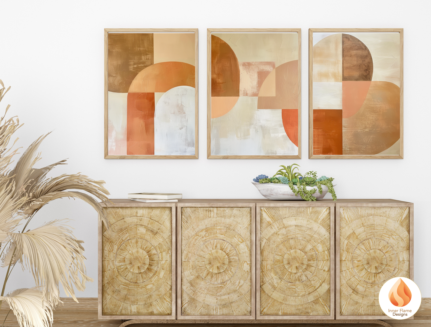 Terracotta Geometric Artwork for Modern Home Design | Triptych Artwork