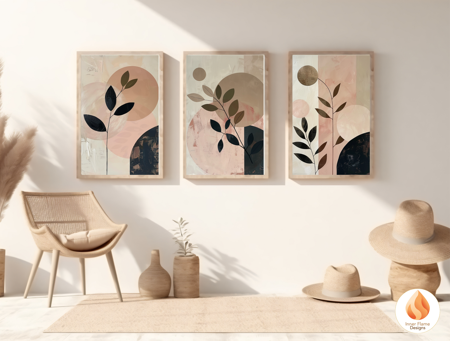 Charming Japandi Art for Modern Home Design | Triptych Artwork (Series 3)