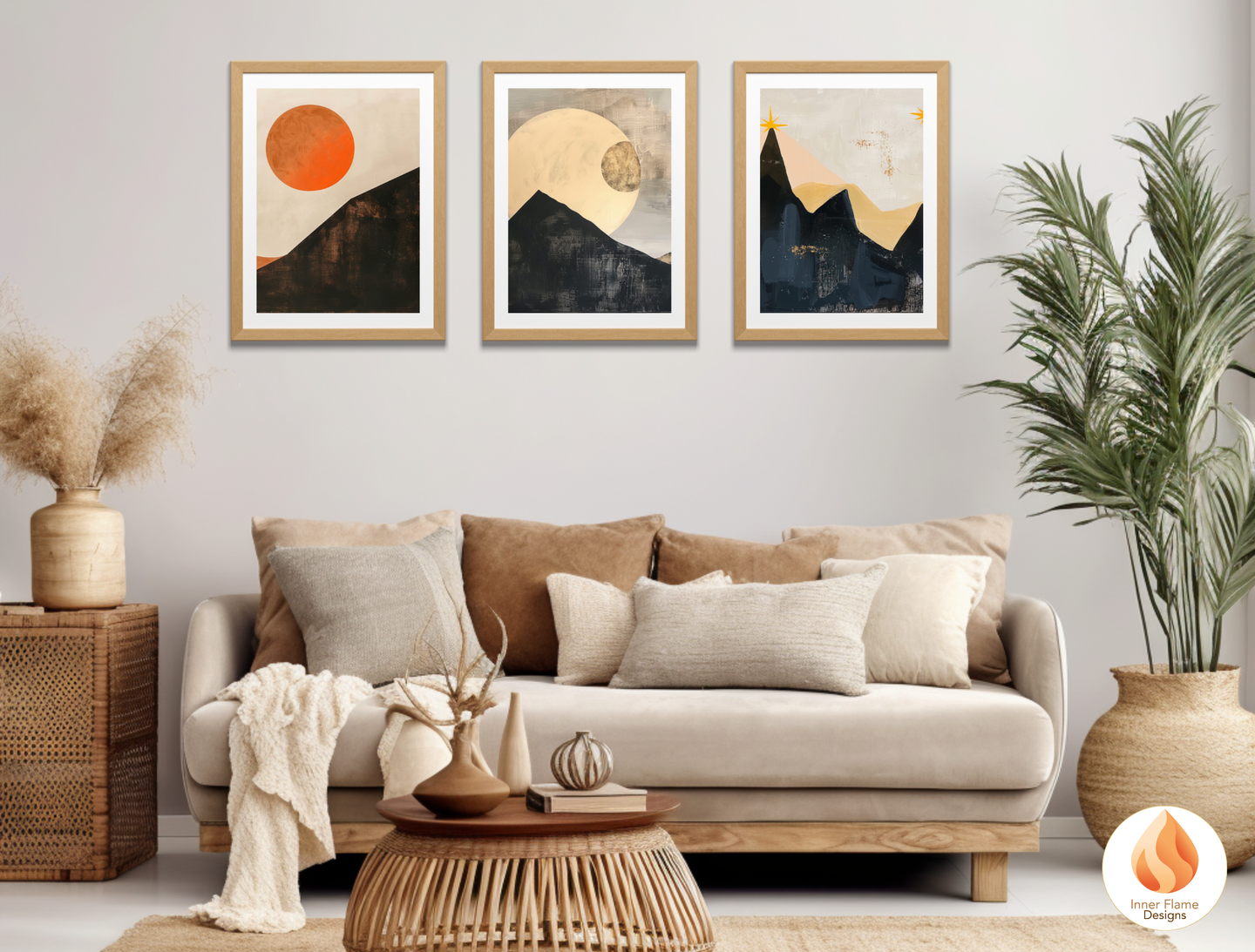 Ethereal Japandi Art for Modern Home Design | Triptych Artwork (Series 2)