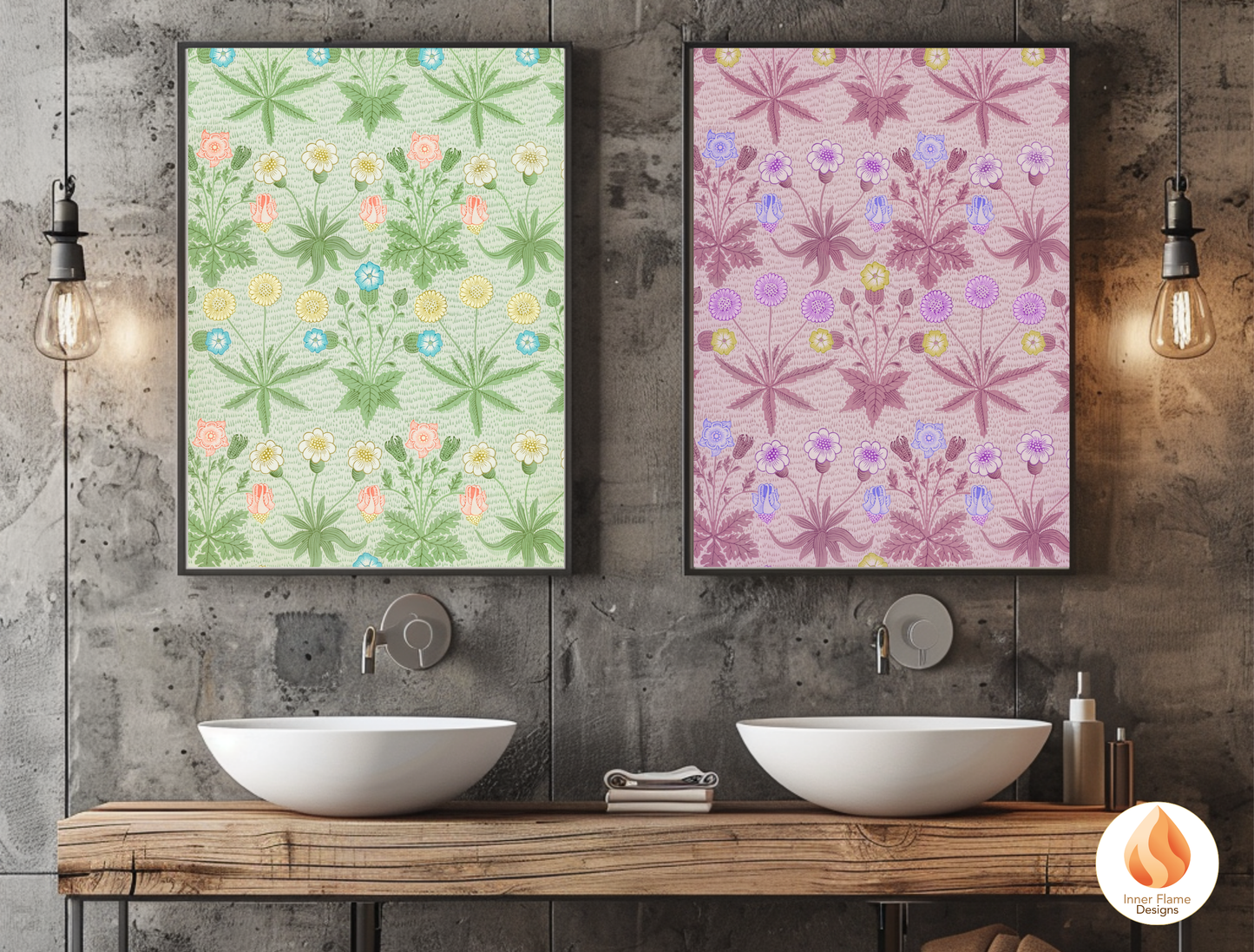 William Morris Inspired Designs - "Daisy" | Abstract Botanical Art for Modern Home Design | Triptych Artwork